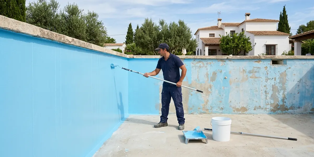 Profesional explicando un presupuesto de reparación de piscina por escrito